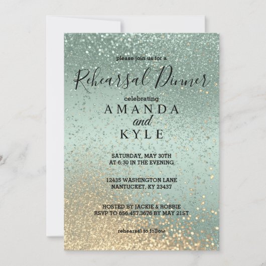 repetitief diner in Green en Gold Glitter Kaart (Voorkant)