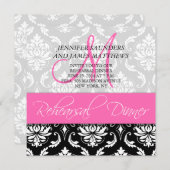 repetitief diner nodigt Damask Monogram warm roze  Kaart (Voorkant / Achterkant)