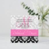 repetitief diner nodigt Damask Monogram warm roze  Kaart (Staand voorkant)