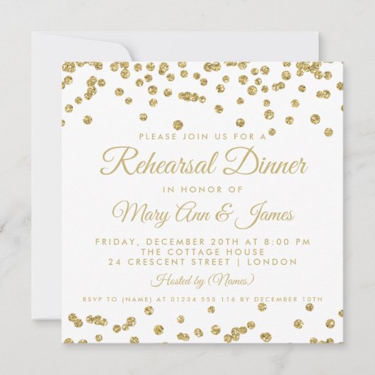 repetitief Dinner Gold Faux Glitter Confetti White Kaart (Voorkant)