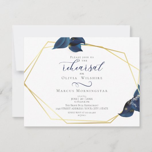 repetitief | Modern Deep Indigo Blue and Gold Kaart (Voorkant)