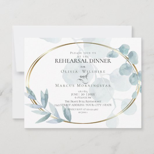 repetitief | Stamblauwe Waterverf Eucalyptus Kaart (Voorkant)