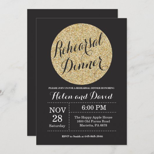 repetitieve uitnodiging voor zwarte tonijn en goud (Voorkant / Achterkant)