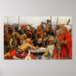 Repin - Zaporozhians reageren op de sultan Mahmud  Poster