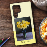 Replaceable Daffodils in Vase Still Life Photo Samsung Galaxy Hoesje<br><div class="desc">This watercolor effect photo of Daffodils in a glass vase design is ready to personalize. Personalize the text, remove the text or use the edit design tool to select a font style, size, and color you prefer. Keep or replace the Daffodil photo with one of your favorite photos. Keep for...</div>