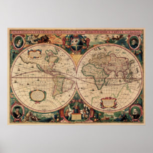 Replica Antiek Map van het Wereld Poster