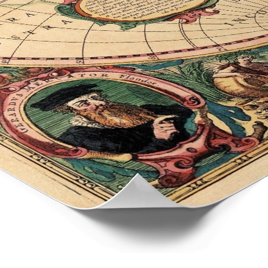 Replica Antiek Map van het Wereld Poster (Hoek)