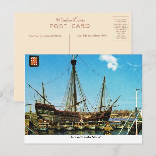 Replica Caravel, "Santa Maria " Briefkaart (Voorkant / Achterkant)
