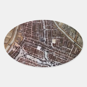 Replica City map of Rotterdam 1652 Ovale Sticker