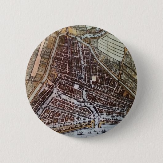 Replica City map of Rotterdam 1652 Ronde Button 5,7 Cm (Voorkant)