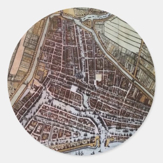 Replica City map of Rotterdam 1652 Ronde Sticker (Voorkant)