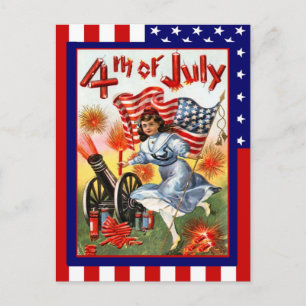 Replica  op 4 juli, meisje met vlag briefkaart