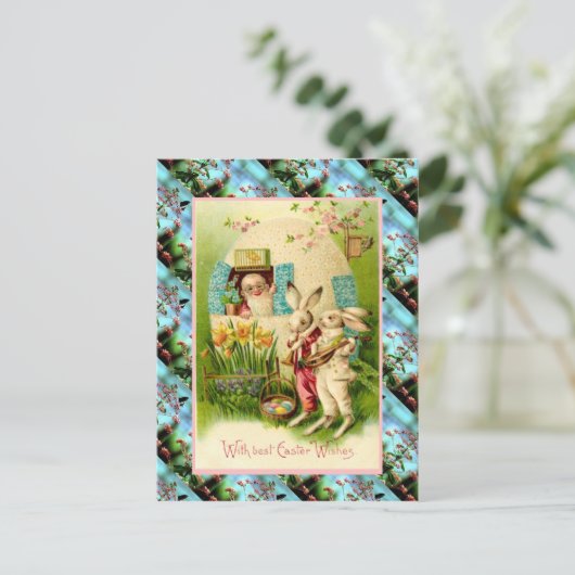 Replica  paaskaart, Konijnen met eitjes Feestdagenkaart (Staand voorkant)