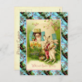 Replica paaskaart, Konijnen met eitjes Feestdagenkaart (Voorkant / Achterkant)