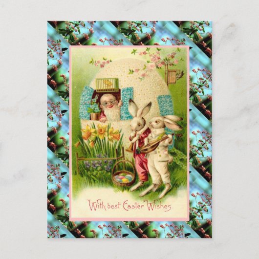 Replica paaskaart, Konijnen met eitjes Feestdagenkaart (Voorkant)