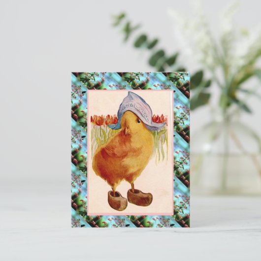 Replica  Paaskaart, Kuiken met klompen Feestdagenkaart (Staand voorkant)