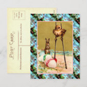 Replica Paaskaart, kuiken op stelten Feestdagenkaart (Voorkant / Achterkant)