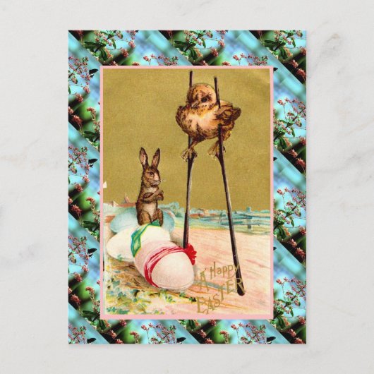 Replica Paaskaart, kuiken op stelten Feestdagenkaart (Voorkant)