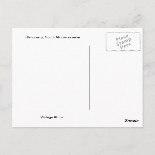 Replica Rhinoceros, reserve Zuid-Afrika Briefkaart (Achterkant)