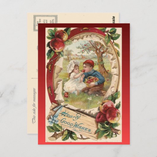 Replica  Schattigee kinderen met appels, jaren 193 Briefkaart (Voorkant / Achterkant)