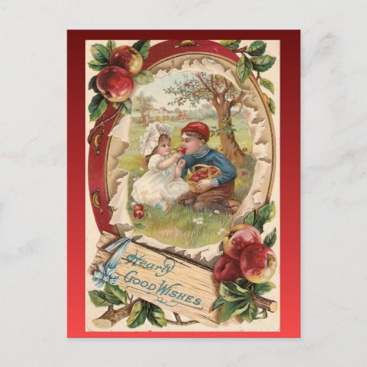 Replica  Schattigee kinderen met appels, jaren 193 Briefkaart (Voorkant)