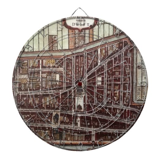Replica-stadskaart van Delft 1649 Dartbord (Voorkant)
