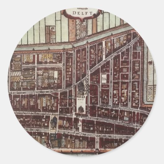 Replica-stadskaart van Delft 1649 Ronde Sticker (Voorkant)