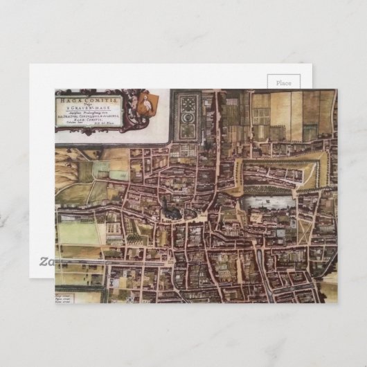 Replica stadskaart van Den Haag 1649 Briefkaart (Voorkant / Achterkant)