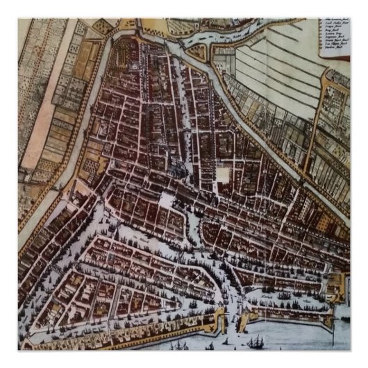 Replica Stadskaart van Rotterdam vanaf 1652 Poster (Voorkant)