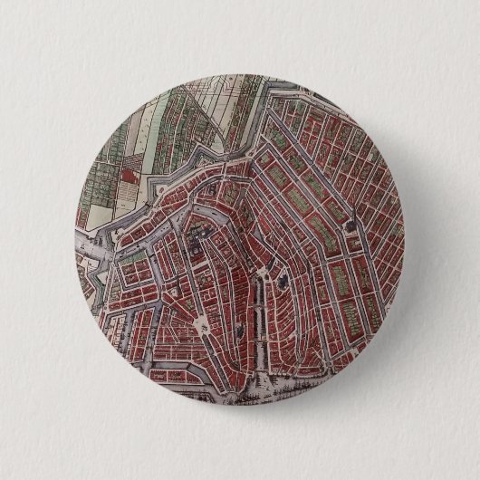 Replica stadsplattegrond van Amsterdam 1652 Ronde Button 5,7 Cm (Voorkant)