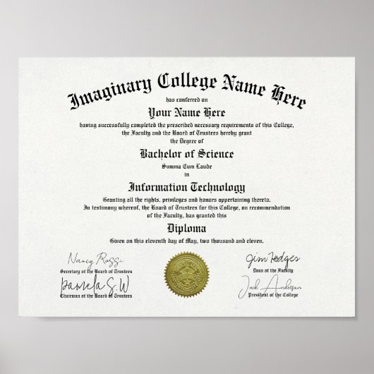 Replica van universiteits- of hogeschool diploma k poster (Voorkant)