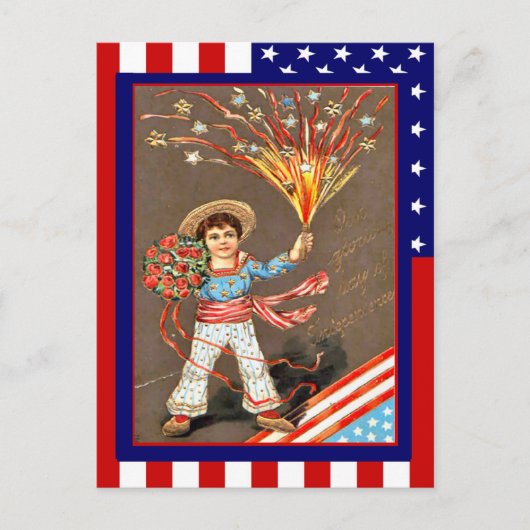 Replica Vintage 4 juli, Flowers vuurwerk Briefkaart (Voorkant)