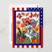 Replica Vintage 4 juli, Meisje met vlag Briefkaart (Voorkant / Achterkant)
