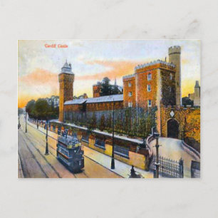 Replica Vintage Image, cardiff, castle, tram Briefkaart