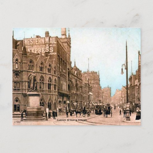Replica Vintage Image, Cardiff, St Mary street Briefkaart (Voorkant)