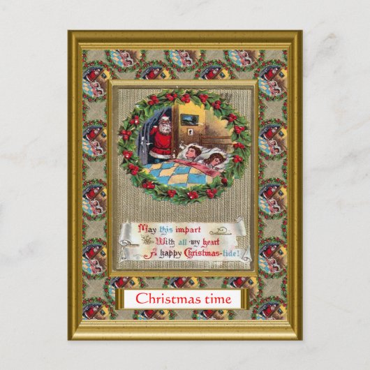 Replica vintage kerstkaart, jaren 1930 feestdagenkaart (Voorkant)