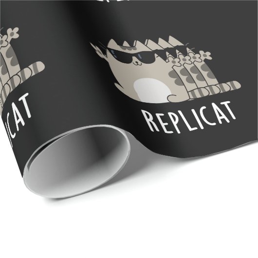 Replicat Funny Replicated Cat Pun Dark BG Cadeaupapier (Rol Hoek)