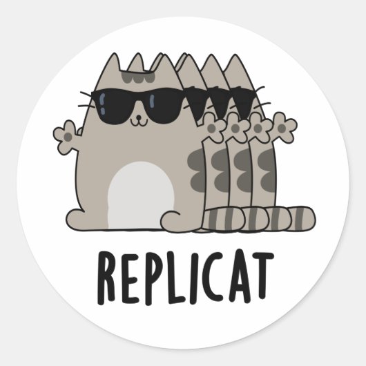 Replicat Funny Replicated Cat Pun Ronde Sticker (Voorkant)