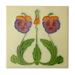 Repo Antiek Art Nouveau Floral Pansies Tegeltje