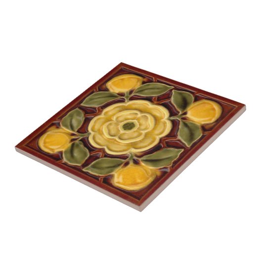 Repo Antiek Faux Relief Tudor Roos Majolica Tegeltje (Zijkant)