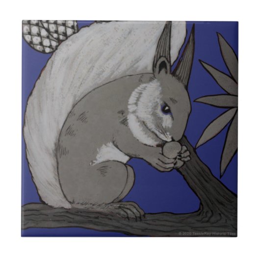 Repo Antiek Minton Staffordshire Blue Squirrel Tegeltje (Voorkant)