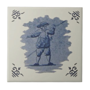 Repo Antiek Nederlands Blauw Delft Figural Tile Tegeltje