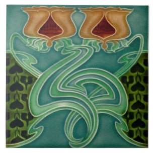Repo Antiek Richards Art Nouveau Floral Majolica Tegeltje