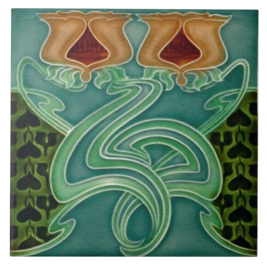 Repo Antiek Richards Art Nouveau Floral Majolica Tegeltje (Voorkant)