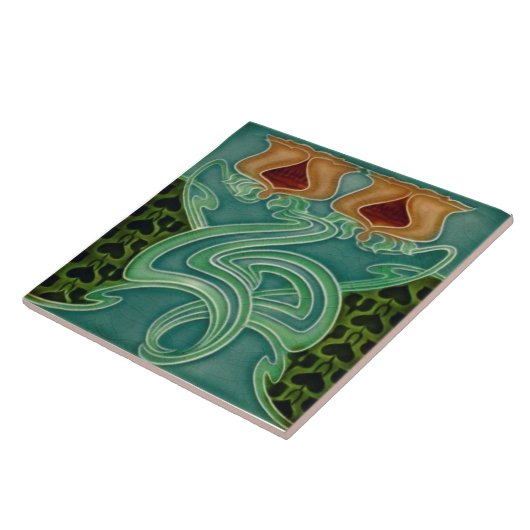 Repo Antiek Richards Art Nouveau Floral Majolica Tegeltje (Zijkant)