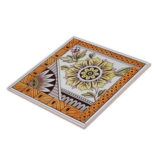 Repo Antiek Victoriaans oosterlak esthetische Flor Tegeltje (Zijkant)