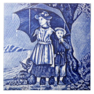 Repo Antiek Wedgwood Blue Agenda Series April Tegeltje