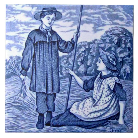 Repo Antiek Wedgwood Blue Agenda Series June Tegeltje (Voorkant)