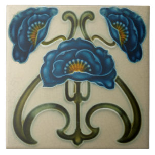 Repo Blue Poppies Art Noveau Ceramic Tile Tegeltje