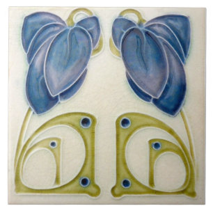 Repo German Jugendstil Art Nouveau Blue Floral Tegeltje